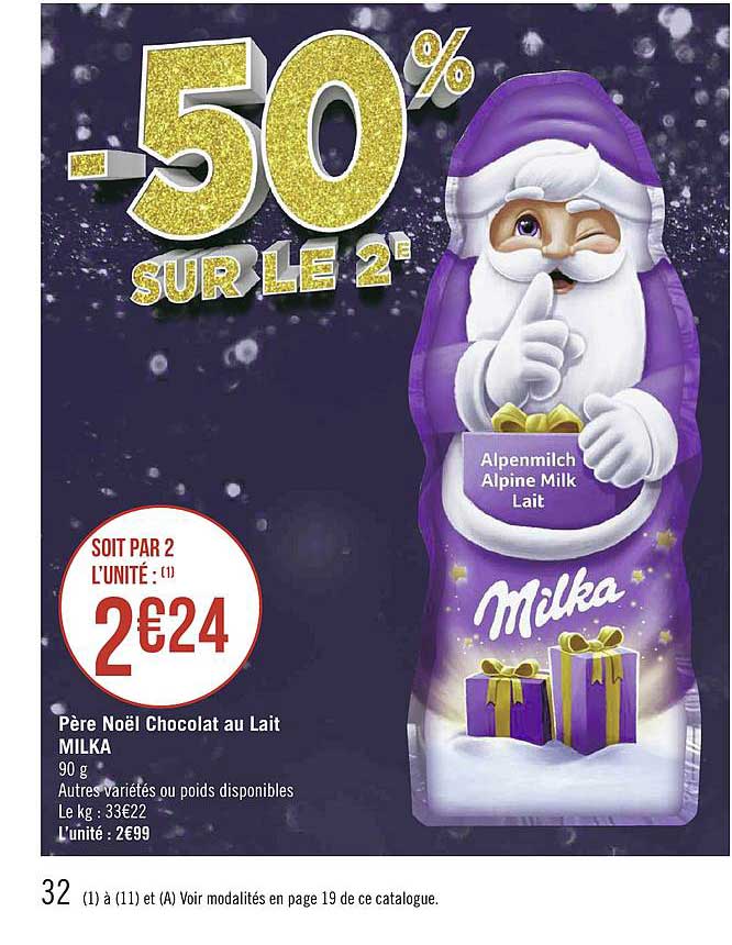 père noël chocolat au lait milka