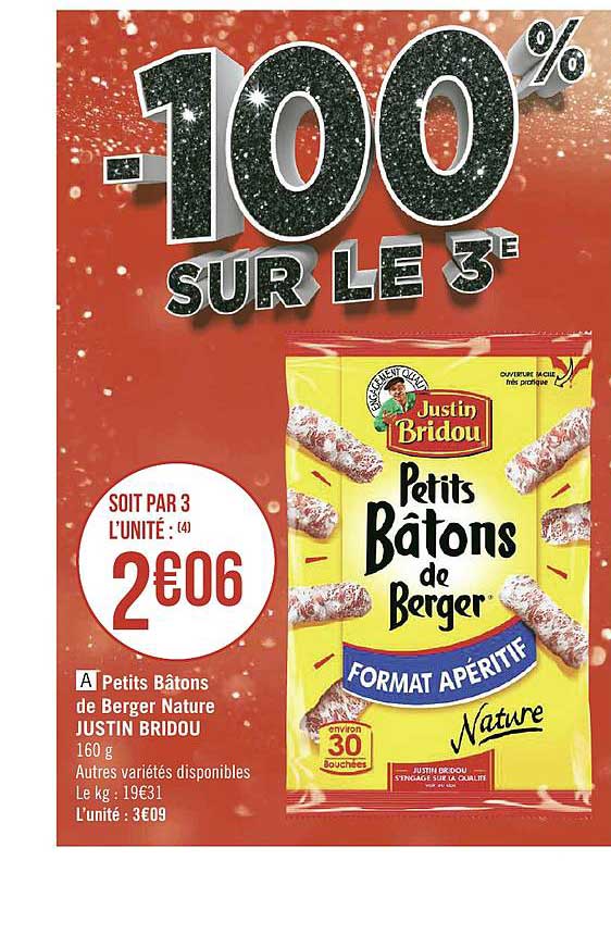 petits bâtons de berger nature justin bridou
