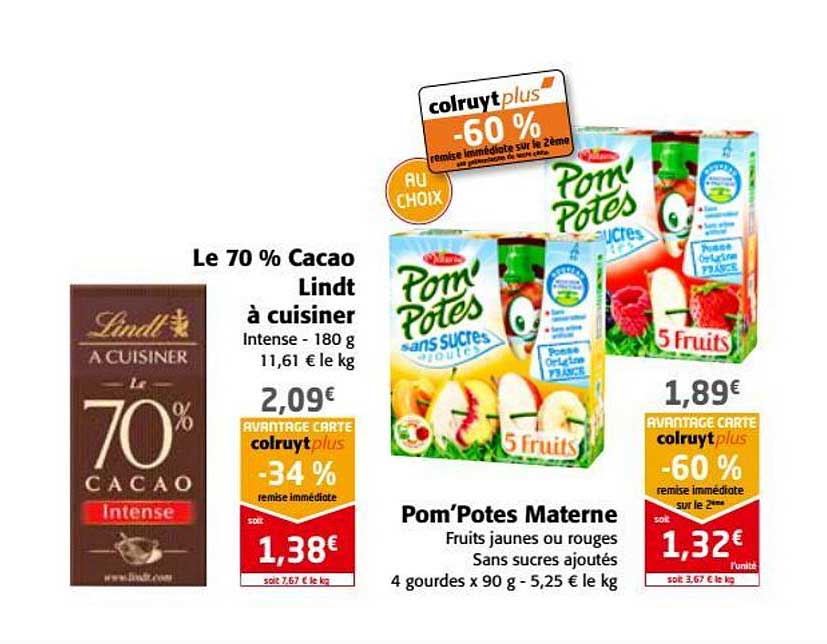 le 70% cacao lindt à cuisiner pom'potes materne