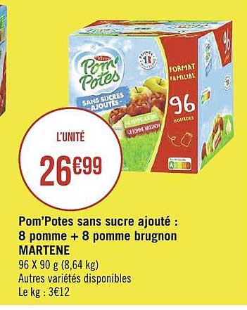 pom'potes sans sucre ajouté : 8 pomme + 8 pomme brugnon materne