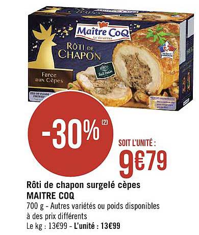 rôti de chapon surgelés cèpes maître coq