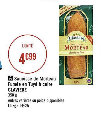 Saucisse De Morteau Fumée En Tuyé à Cuire Clavière