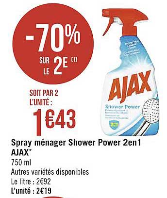 spray ménager shower power 2 en 1 ajax