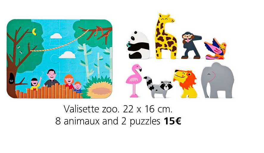 valisette zoo. 22 x 16 cm. 8 animaux and 2 puzzles