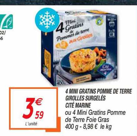 4 mini gratins pomme de terre girolles surgelés cité marine