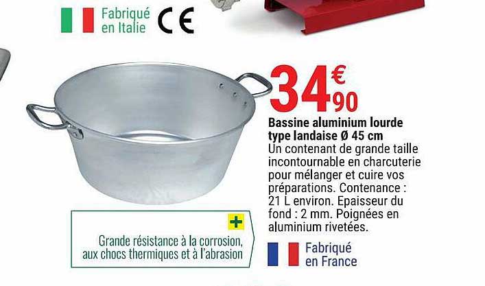 bassine aluminium lourde type landaise ø 45 cm