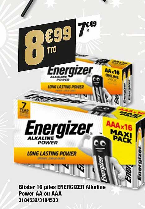 blister 16 piles energizer alkaline power aa ou aaa