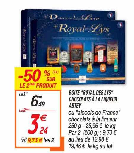 boîte "royal des lys" chocolats à la liqueur abtey