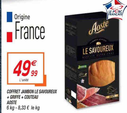 Coffret Jambon Le Savoureux + Griffe + Couteau Aoste