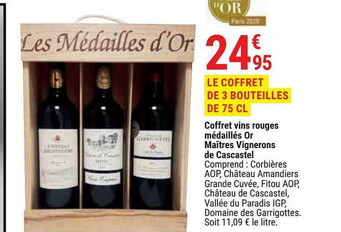 coffret vins rouges médaillés or maîtres vignerons de cascatel