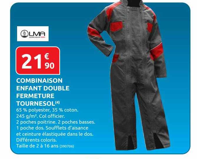 combinaison enfant double fermeture tournesol lma