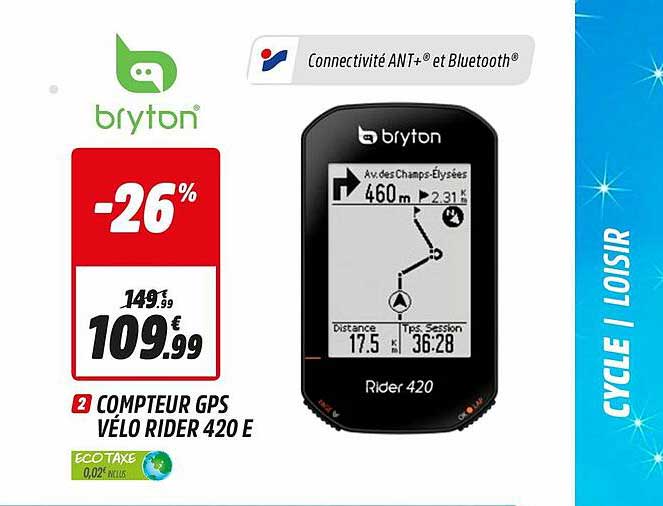 compteur gps vélo rider 420 e