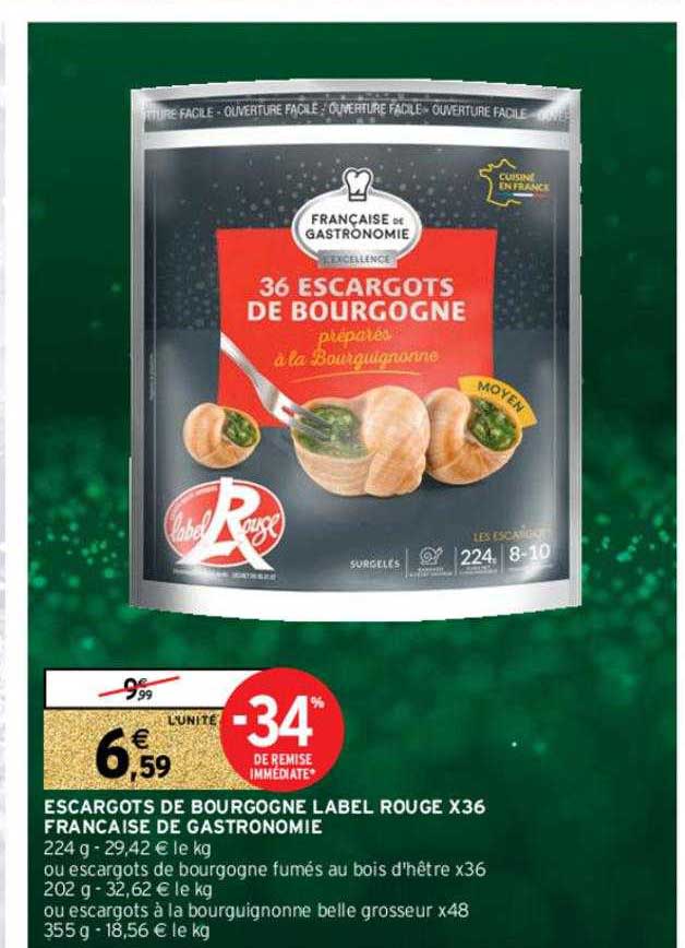 escargots de bourgogne label rouge x36 française de gastronomie