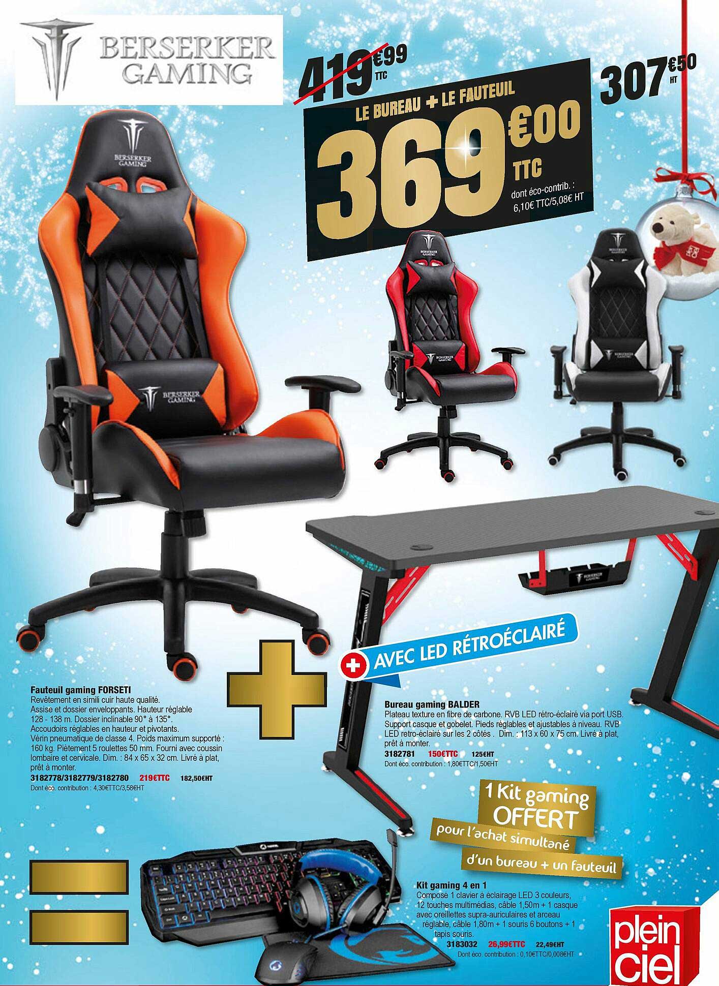 fauteuil gaming forseti, bureau gaming balder, kit gaming 4 en 4
