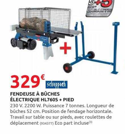 fendeuse à bûches électrique hl760s + pied scheppach