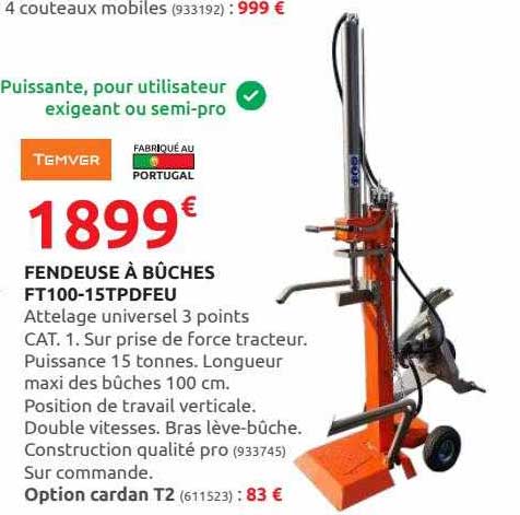 fendeuse à bûches ft100-15tpdfeu temver