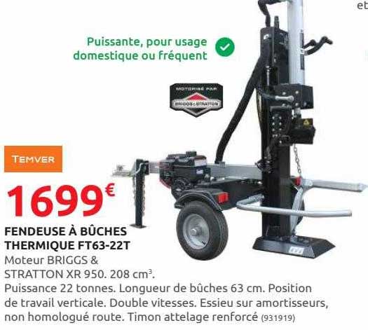 fendeuse à bûches thermique ft63-22t temver