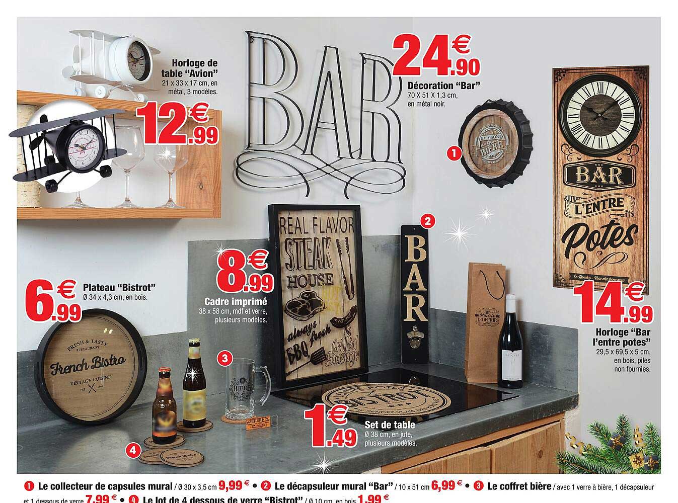 horloge de table "avion", décoration "bar", plateau "bistrot", cadre imprimé, set de table, horloge "bar l'entre potes"