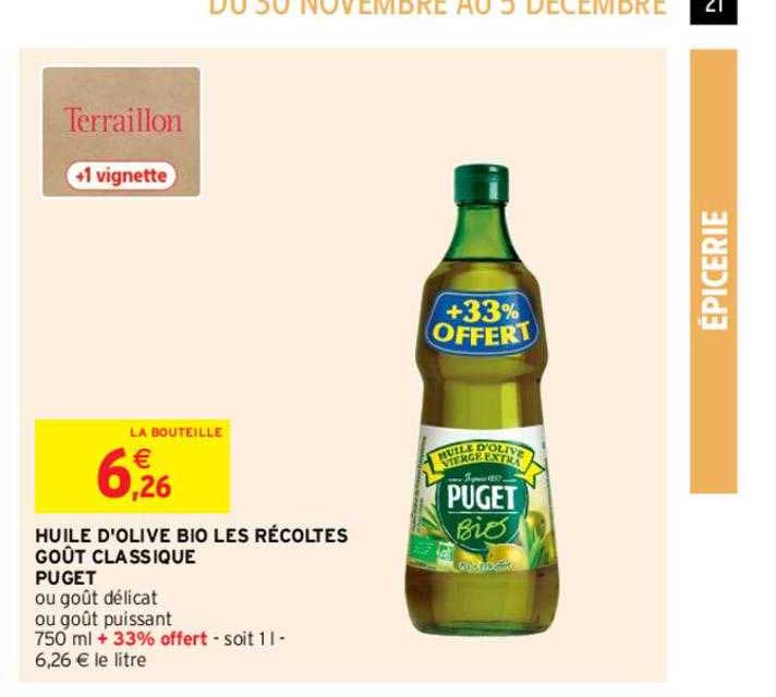 huile d'olive bio les récoltes goût classique puget