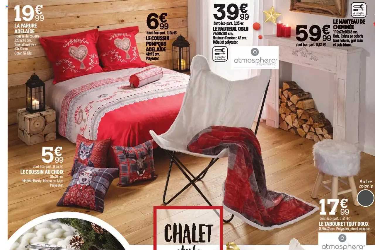 la parure adelaïde, le coussin pompons adelaïde, le fauteuil oslo, le manteau de cheminée, le tabouret tout doux, le coussin au choix