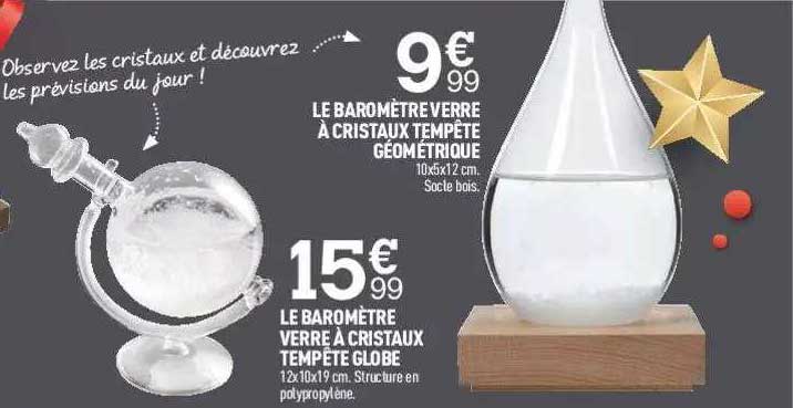 le baromètre verre à cristaux tempête géométrique, le baromètre verre à cristaux tempête globe