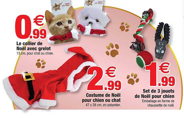 le collier de noël avec grelot, costume de noël pur chien ou chat, set de 3 jouets de noël pour chien