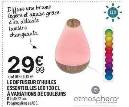 Le Diffuseur D'huiles Essentielles Led 130 Cl à Variations De Couleurs Atmosphera