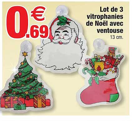 Lot De 3 Vitrophanies De Noël Avec Ventouse