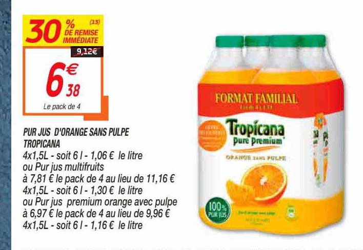 Pur Jus D'orange Sans Pulpe Tropicana
