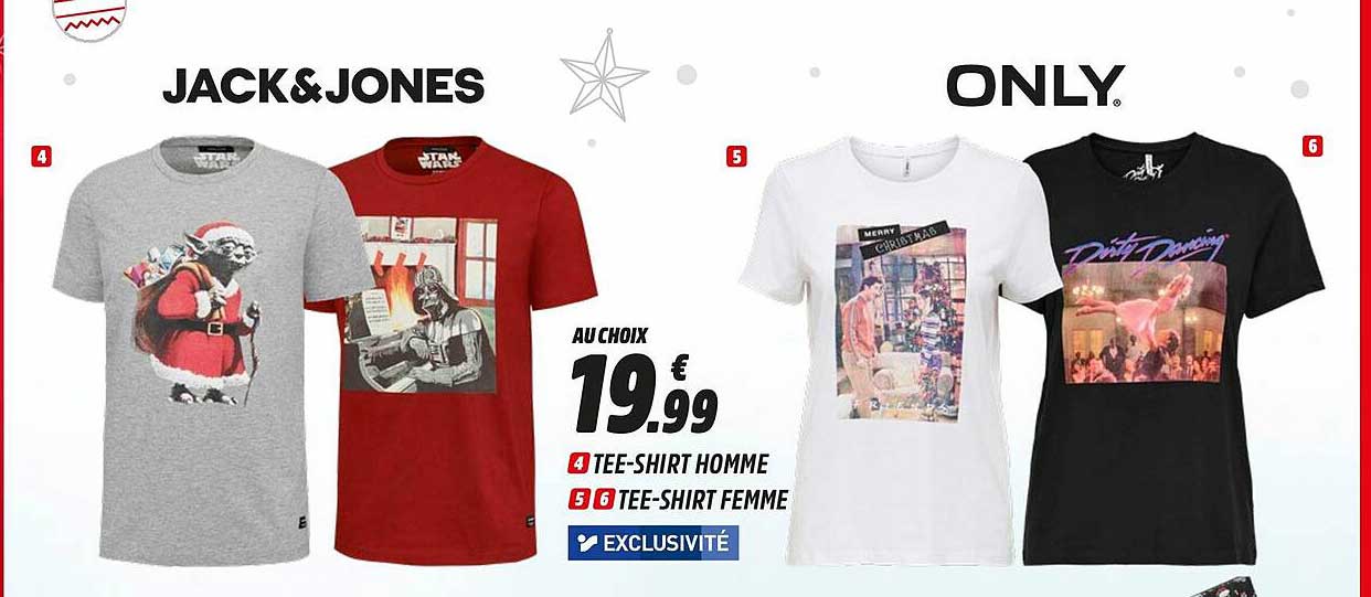 tee-shirt homme, tee-shirt femme jack&jones, only