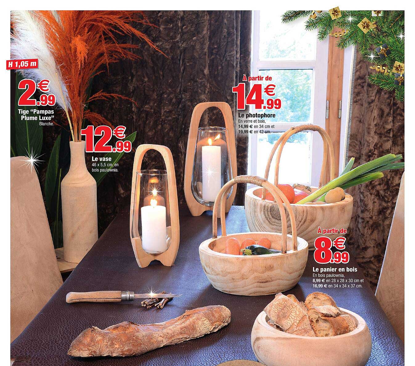 Tige "pampas Plume Luxe", Le Vase, Le Photophore, Le Panier En Bois