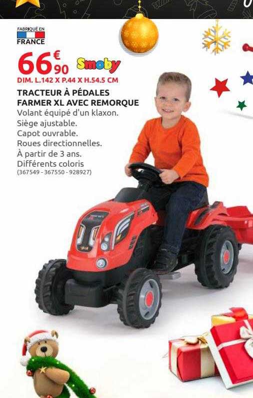 tracteur à pédales farmer xl avec remorque smoby