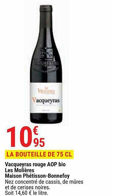 vacqueyras rouge aop bio les molières maison phétisson - bonnefoy