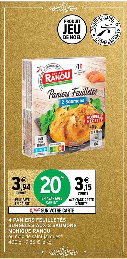 4 paniers feuilletés surgelés aux 2 saumons monique ranou