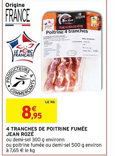4 tranches de poitrine fumée jean rozé