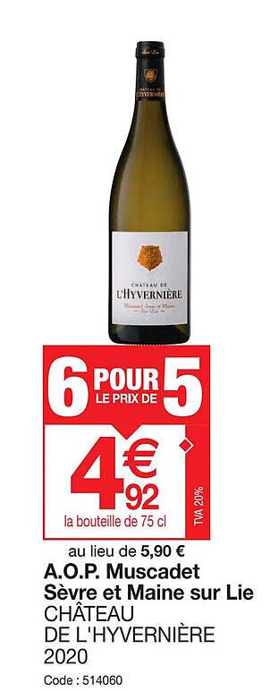 a.o.p. muscadet sèvre et maine sur lie château de l'hyvernière 2020