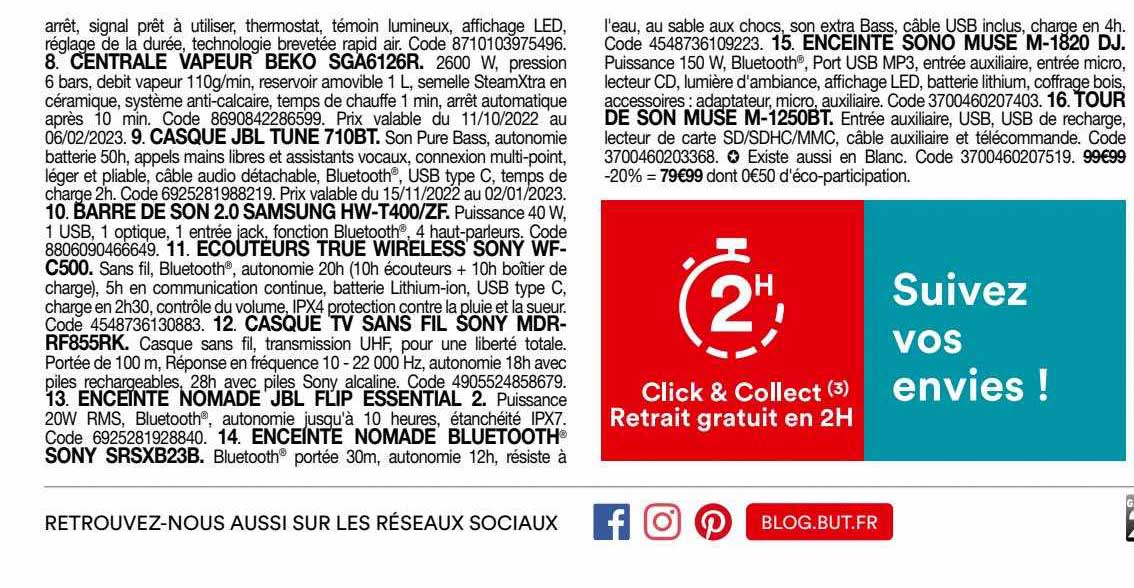 centrale vapeur beko, casque jbl tuen, barre de son 2.0 samsung, écouteurs true wireless sony, casque tv sans fil sony, enceinte nomade jbl flip essentiel, enceinte nomade bluetooth sony, enceinte