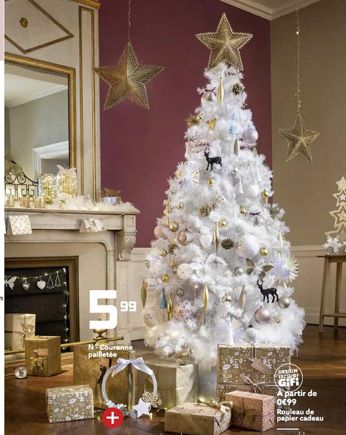 couronne pailletée, rouleau de papier cadeau