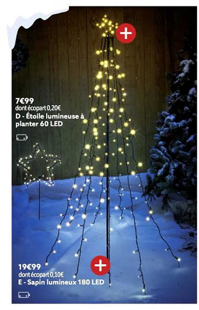 étoile lumineuse à planter 60 led, sapin lumineux 180 led