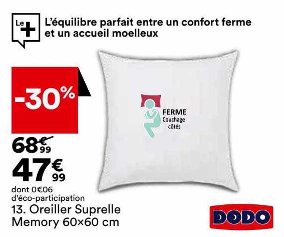Oreiller Suprelle Memory 60 X 60 Cm Dodo