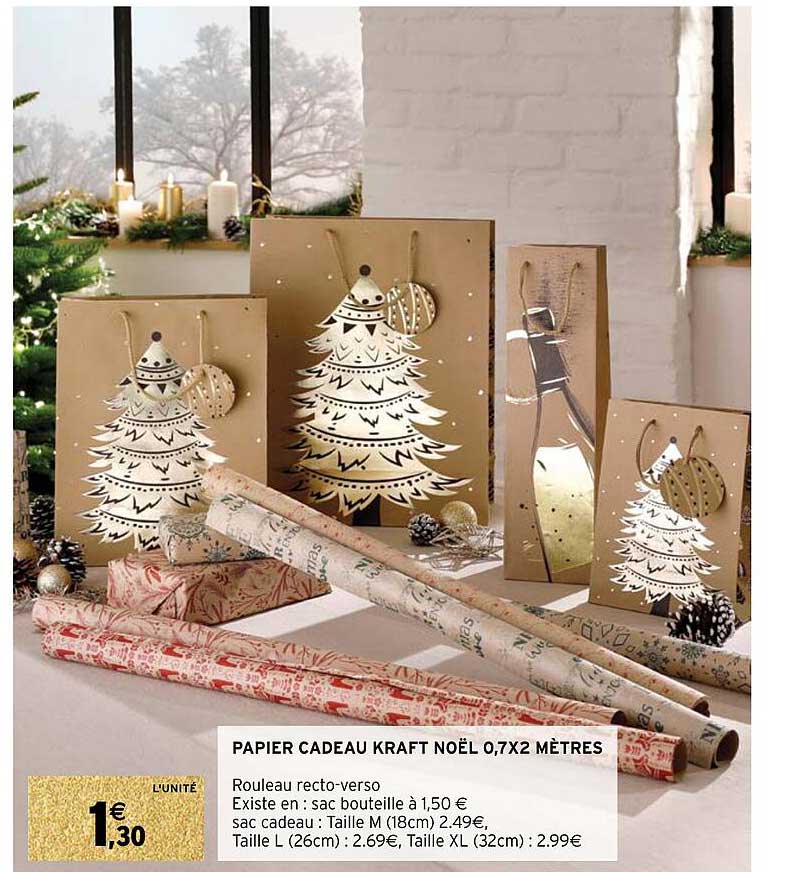 Papier Cadeau Kraft Noël 0,7 X 2 Mètres