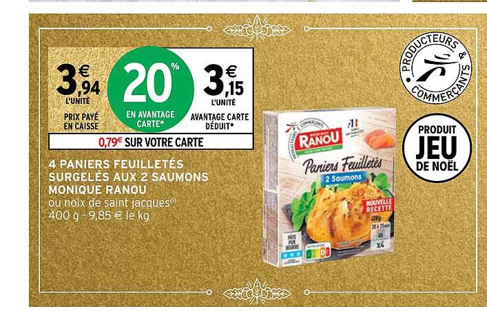 4 paniers feuilletés surgelés aux 2 saumons monique ranou