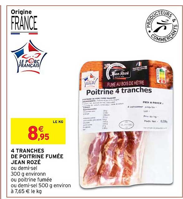 4 tranches de poitrine fumée jean rozé
