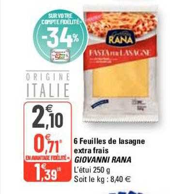 6 feuilles de lasagne extra frais giovanni rana