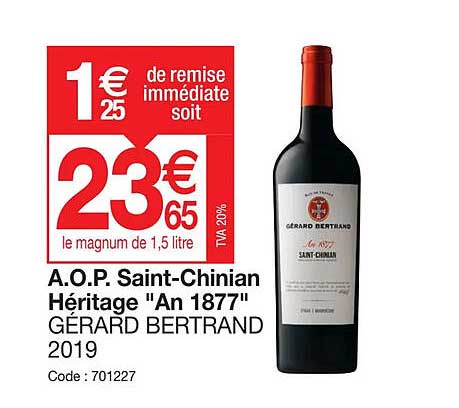 a.o.p. saint-chinian héritage "an 1877" gérard bertrand 2019