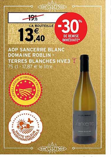 aop sancerre blanc domaine roblin - terres blanches hve3
