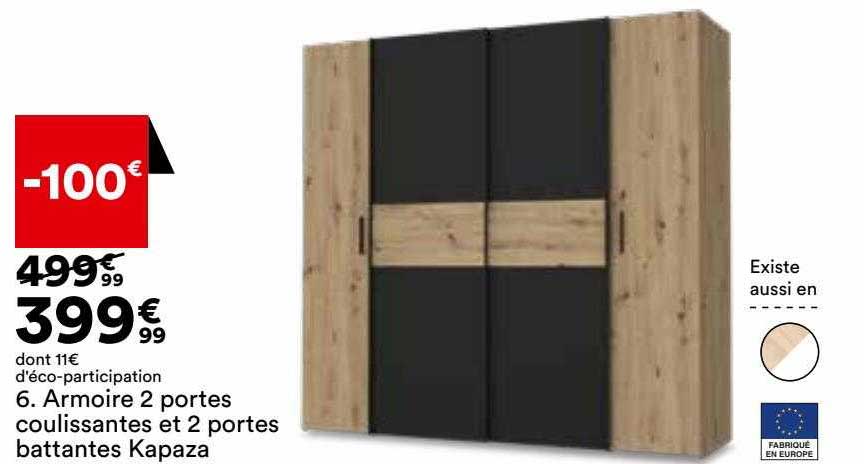 armoire 2 portes coulissantes et 2 portes battantes kapaza