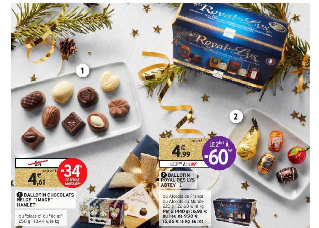 ballotin chocolats belge "image" hamlet, ballotin royal des lys abtey