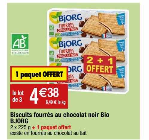 Biscuits Fourrés Au Chocolat Noir Bio Bjorg 1 Paquet Offert
