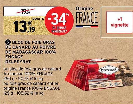 Bloc De Foie Gras De Canard Au Poivre De Madagascar 100% Engagé Delpeyrat